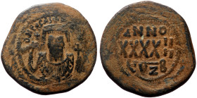 Phocas (602-610) AE Follis (Bronze, 32mm, 11.56g) Cyzicus, 2nd officina. RY 4 (605/6). 
Obv: Crowned bust facing, wearing consular robes, holding mapp...