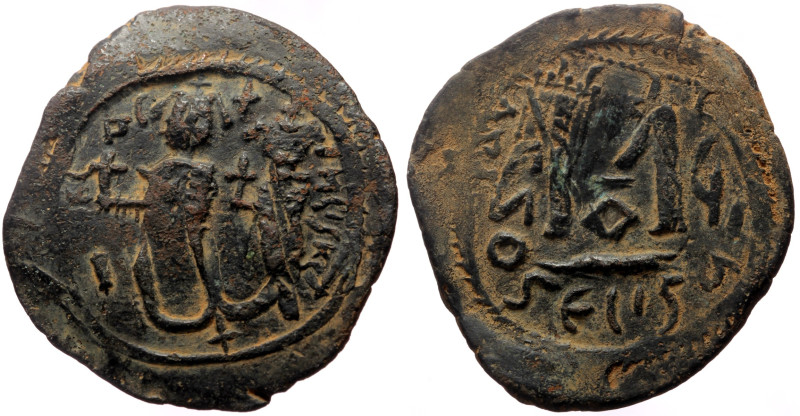 Heraclius, with Heraclius Constantine (610-641) AE Follis (Bronze, 13.02g, 37mm)...