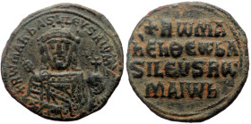 Romanus I & Constantine VII (920-944) AE Follis (Bronze, 28mm, 7.05g) Constantinople 
Obv: + RωmAn bASILЄVS Rωm, crowned bust of Romanus I facing wear...