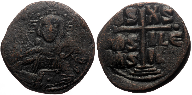 Anonymous Folles, attributed to II and Constantine VIII (976-1028) AE Follis (Br...