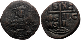 Anonymous Folles, attributed to II and Constantine VIII (976-1028) AE Follis (Bronze, 12.16g, 30mm) Constantinople 
Obv: IC-XC to left and right of ni...