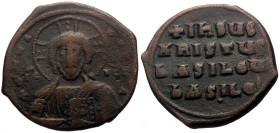 Anonymous Folles, attributed to II and Constantine VIII (976-1028) AE Follis (Bronze, 9.90g, 27mm) Constantinople 
Obv: IC-XC to left and right of nim...