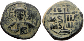 Anonymous Folles, Attributed to Romanus III (1028-1034 AD) AE Follis (Bronze, 29mm, 10.69g)
Obv: + EMMA NOVHΛ / IC - XC, Bust of Christ facing, holdin...