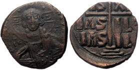 Anonymous Folles, Attributed to Romanus III (1028-1034 AD) AE Follis (Bronze, 29mm, 10.05g)
Obv: + EMMA NOVHΛ / IC - XC, Bust of Christ facing, holdin...
