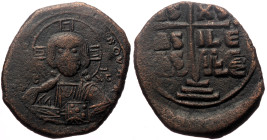 Anonymous Folles, Attributed to Romanus III (1028-1034 AD) AE Follis (Bronze, 28mm, 12.93g)
Obv: + EMMA NOVHΛ / IC - XC, Bust of Christ facing, holdin...