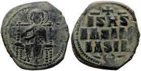 Anonymous Folles attributed to Constantine IX Monomachus (1042-1055) AE follis (Bronze, 8.64g, 29mm) Constantinople mint, 1045-1055. 
Obv: Christ, nim...