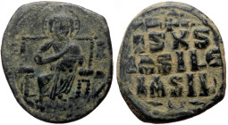 Anonymous Folles attributed to Constantine IX Monomachus (1042-1055) AE follis (Bronze, 8.71g, 30mm) Constantinople mint, 1045-1055. 
Obv: Christ, nim...