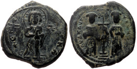 Constantine X Ducas and Eudocia (1059-1067) AE Follis (Bronze, 11.27g, 27mm) Constantinople
Obv: + EMMA-NOVHΛ, Christ standing facing on footstool, we...