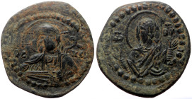 Anonymous, attributed to Romanus IV (ca 1068-1071) AE Follis (Bronze, 5.55g, 28mm) Constantinople. 
Obv: Facing bust of Christ Pantokrator 
Rev: Facin...
