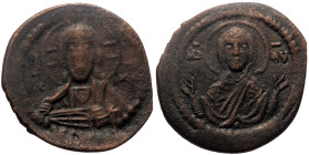Anonymous, attributed to Romanus IV (ca 1068-1071) AE Follis (Bronze, 6.79g, 29mm) Constantinople. 
Obv: Facing bust of Christ Pantokrator 
Rev: Facin...
