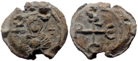 Byzantine Pb Seal (Pb, 8.95g, 24mm) George (sixth century)
Obv: Bust of the Virgin, facing, with medallion of Christ before her. Both are nimbate.
R...