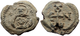 Byzantine Pb Seal (Pb, 8.19g, 24mm)
Obv: Bust of the Virgin, facing, with medallion of Christ before her. Both are nimbate.
Rev: Cruciform monogram....