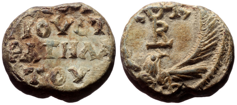 Leontios stratelates Byzantine Pb Seal (7th century) - (12.17g, 20mm)
Obv: An e...