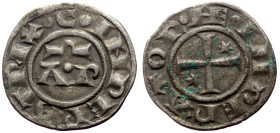 Sicily, Henry VI and Constance (1194-1196) AR Denaro (Silver, 0.82g, 17mm) Brindisi. 
+ HE INPERATOR, Cross potent, two stars in field / + C INPERATRI...