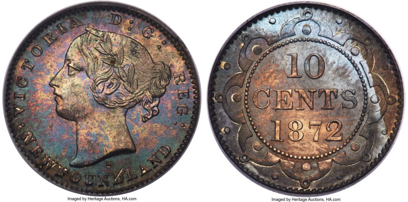 Newfoundland. Victoria 10 Cents 1872-H MS65 PCGS, Heaton mint, KM3. An adorable ...