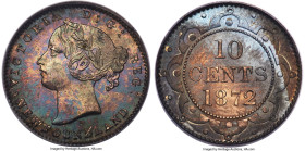 Newfoundland. Victoria 10 Cents 1872-H MS65 PCGS, Heaton mint, KM3. An adorable Gem carrying pastel blue and vintage rose hues on reverse, and dappled...