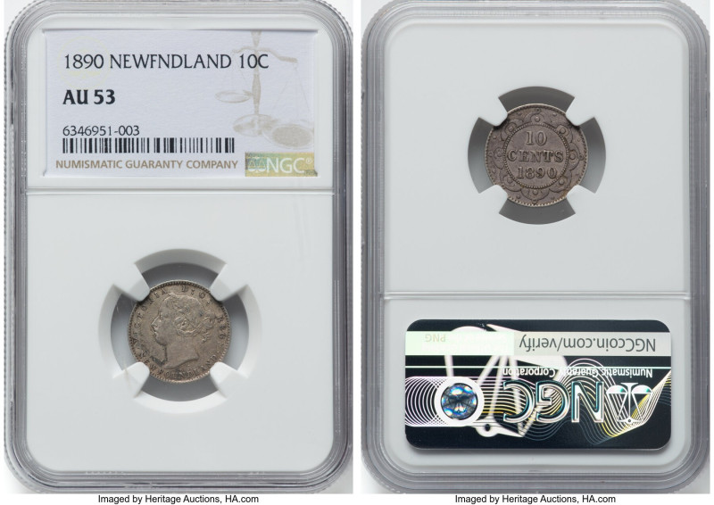 Newfoundland. Victoria 10 Cents 1890 AU53 NGC, London mint, KM3. HID09801242017 ...