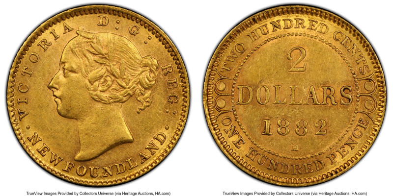 Newfoundland. Victoria gold 2 Dollars 1882-H AU58 PCGS, Heaton mint, KM5. HID098...