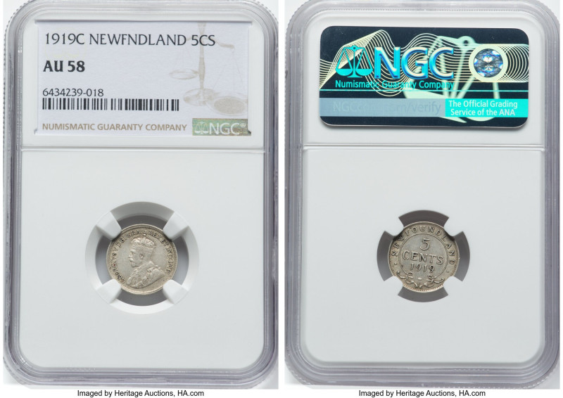 Newfoundland. George V 5 Cents 1919-C AU58 NGC, Ottawa mint, KM13. HID0980124201...