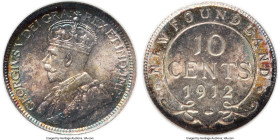 Newfoundland. George V 10 Cents 1912 MS65 NGC, Ottawa mint, KM14. A stunningly lustrous Gem carrying a riot of cobalt and autumnal patina. HID09801242...