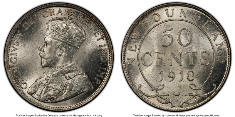 Newfoundland. George V 50 Cents 1918-C MS63 PCGS, Ottawa mint, KM12. A fabulousl...