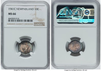 Newfoundland. George VI 10 Cents 1941-C MS66 NGC, Royal Canadian mint, KM20. Teal, amber, and lavender toning is highlighted by a cartwheel luster. HI...