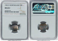 Newfoundland. George VI 10 Cents 1941-C MS65+ NGC, Royal Canadian mint, KM20. This stunning Gem cartwheels with a lilac, teal, and sunset toning. HID0...