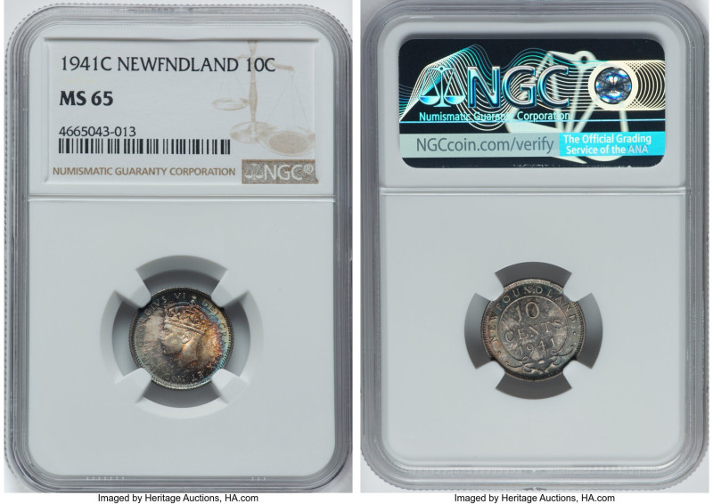 Newfoundland. George VI 10 Cents 1941-C MS65 NGC, Royal Canadian mint, KM20. A r...