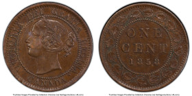 Victoria bronze "Broken Vine" Cent 1858 AU Details (Scratch) PCGS, London mint, KM1. Broken vine variety, medal alignment. First date of circulation c...