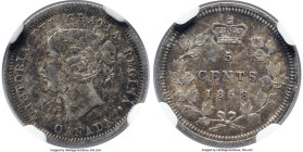 Victoria 5 Cents 1858 MS61 NGC, London mint, KM2. A darkly patinated Mint State piece, the reverse with an intriguing die crack and pervasive underlyi...