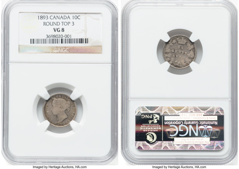 Victoria "Round Top 3" 10 Cents 1893 VG8 NGC, London mint, KM3. HID09801242017 ©...