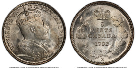 Edward VII 5 Cents 1902-H MS66 PCGS, Heaton mint, KM9. Large H variety. An arctic white Gem example of the first Edward VII date for type, booming wit...