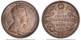 Edward VII 25 Cents 1905 AU58 PCGS, London mint, KM11. Remains of mint bloom and taupe patina enhances the visual appeal of this example on the cusp o...
