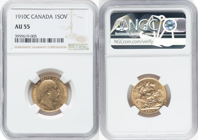 Edward VII gold Sovereign 1910-C AU55 NGC, Ottawa mint, KM14, S-3970. HID0980124...