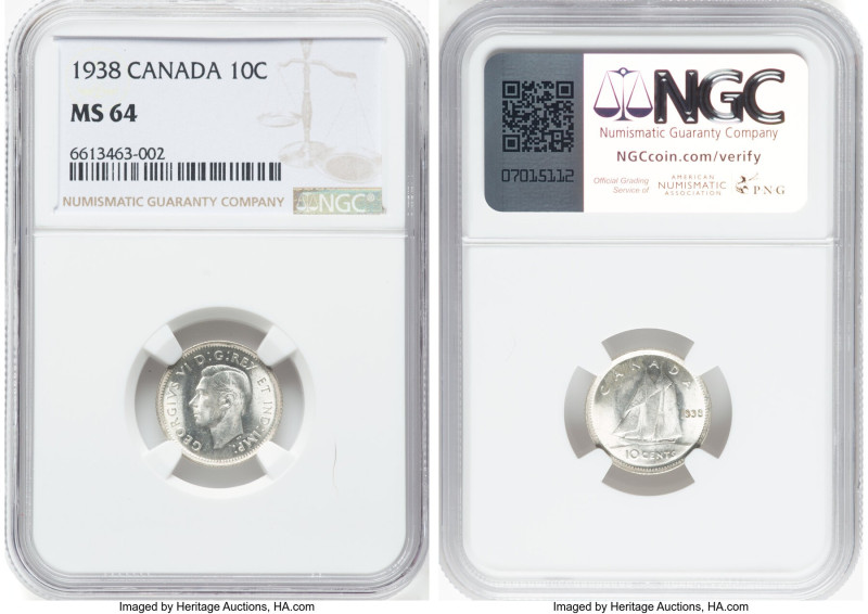 George VI 10 Cents 1938 MS64 NGC, Royal Canadian mint, KM34. HID09801242017 © 20...