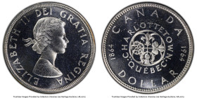 Elizabeth II silver Prooflike "Missing Dot" Dollar 1964 PL66 PCGS, Royal Canadian mint, KM58. Variety with dot missing from engraver's initials (T S.)...