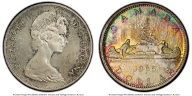 Elizabeth II "Small Beads - Blunt 5" Dollar 1965 MS63 PCGS, Royal Canadian mint, KM64.1. Type 2, small beads and blunt 5 variety. Attractive rainbow t...