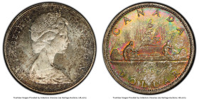 Elizabeth II "Small Beads - Blunt 5" Dollar 1965 MS63 PCGS, Royal Canadian mint, KM64.1. Type 2, small beads and blunt 5 variety. HID09801242017 © 202...