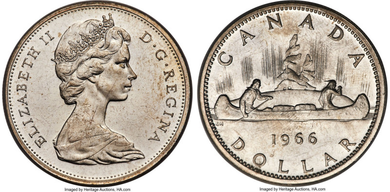 Elizabeth II Prooflike "Small Beads" Dollar 1966 PL64 PCGS, Royal Canadian mint,...