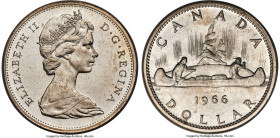 Elizabeth II Prooflike "Small Beads" Dollar 1966 PL64 PCGS, Royal Canadian mint, KM64.1. A rare variety with a reported mintage of only 485 pieces. Th...