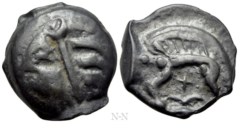 WESTERN EUROPE. Northeast Gaul. Leuci. Potin (1st century BC). 

Obv: Head lef...