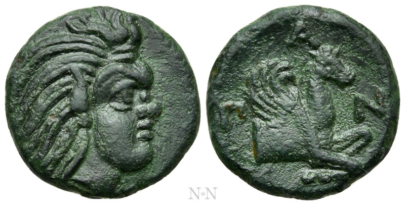 CIMMERIAN BOSPOROS. Pantikapaion. Ae (Circa 340-325 BC). 

Obv: Head of Pan ri...