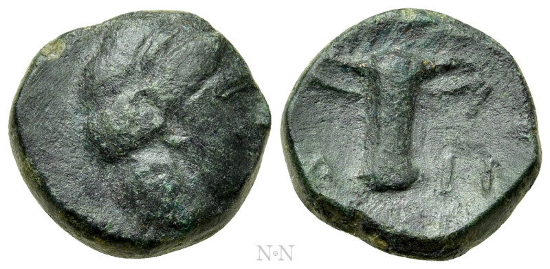 THRACE. Philemon (Circa 340 BC). Ae. Kypsela(?)

Obv: Male head right
Rev: Tw...