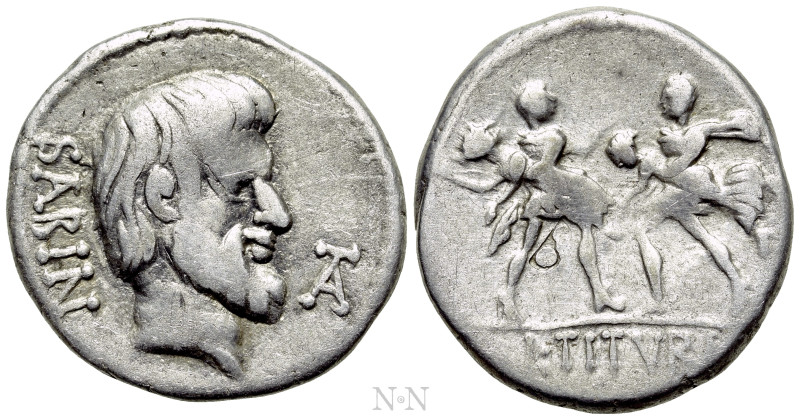 L. TITURIUS L.F. SABINUS. Denarius (89 BC). Rome. 

Obv: SABIN. 
Bareheaded a...