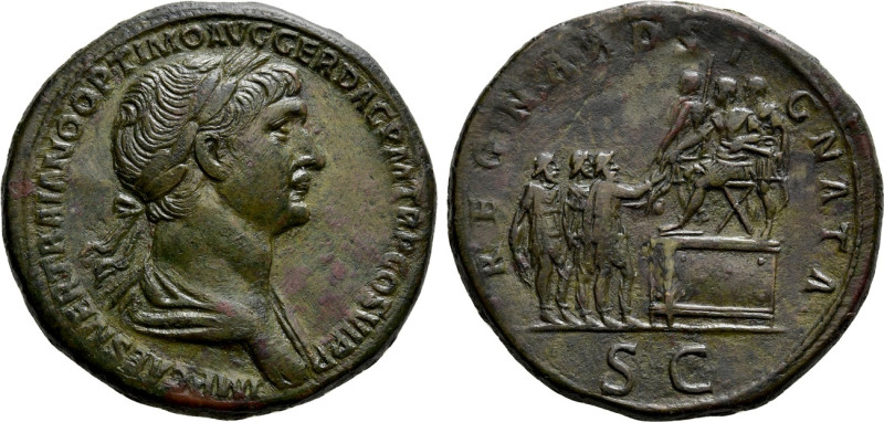 TRAJAN (98-117). Sestertius. Rome. 

Obv: IMP CAES NER TRAIANO OPTIMO AVG GER ...