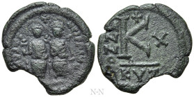 JUSTIN II, with SOPHIA (565-578). Half Follis. Moneta Militaris Imitativa. Dated RY 10 (574/5)