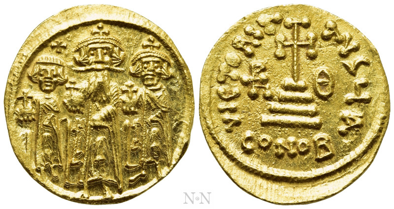 HERACLIUS with HERACLIUS CONSTANTINE and HERACLONAS (610-641). GOLD Solidus. Con...