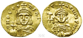 LEO III THE "ISAURIAN" with CONSTANTINE V (717-741). GOLD Tremissis. Constantinople