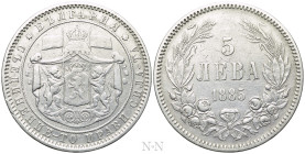 BULGARIA. Alexander I (1879-1886). 5 Leva (1885). St. Petersburg