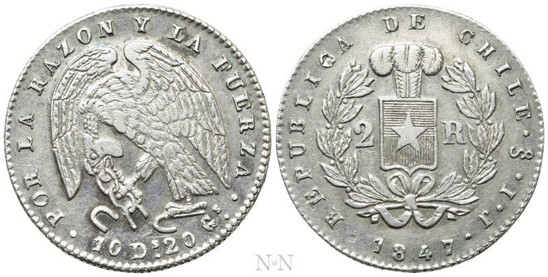 CHILE. Republic. 2 Reales (1847-So IJ). Santiago. 

Obv: POR LA RAZON Y LA FUE...